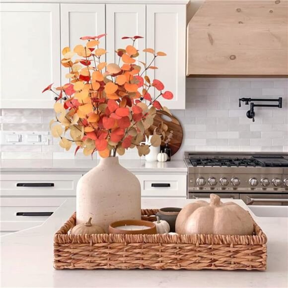 Fall Eucalyptus Stems Decor, 5Pcs 24" Faux Eucalyptus Branches Artificial Autumn - Picture 5 of 7